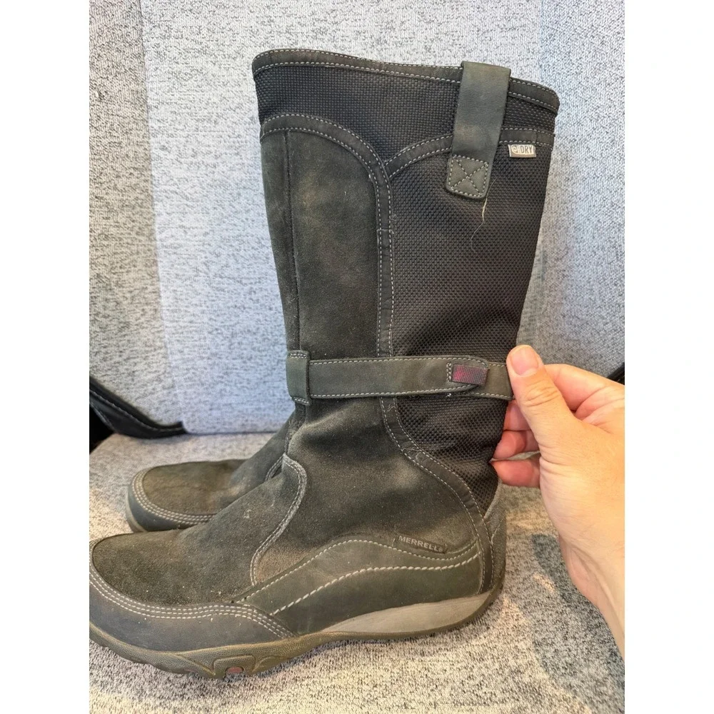 Merrell Q-Dry Waterproof Tall Boots Womens 7.5 Black Suede Zipper Hiking J48578